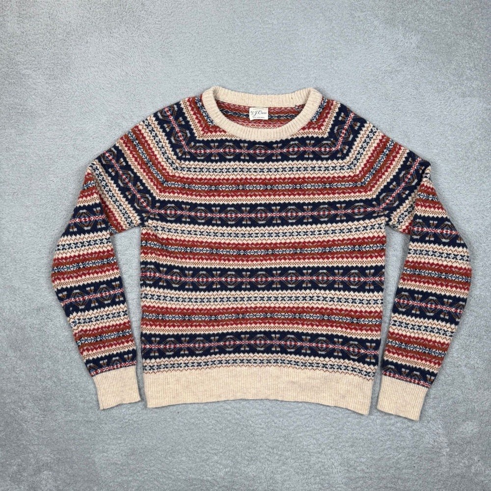 J. Crew Mens 100% Lambswool Fair Isle Crewneck Sweater‎ Multicolor Knit Large